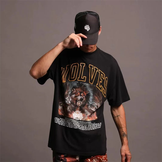 DARC SPORT 100% Cotton Men Hip Hop CERBERUS Print OVERSIZED TEE T Shirt Harajuku Cotton Casual Summer Short Sleeve Tees Tops